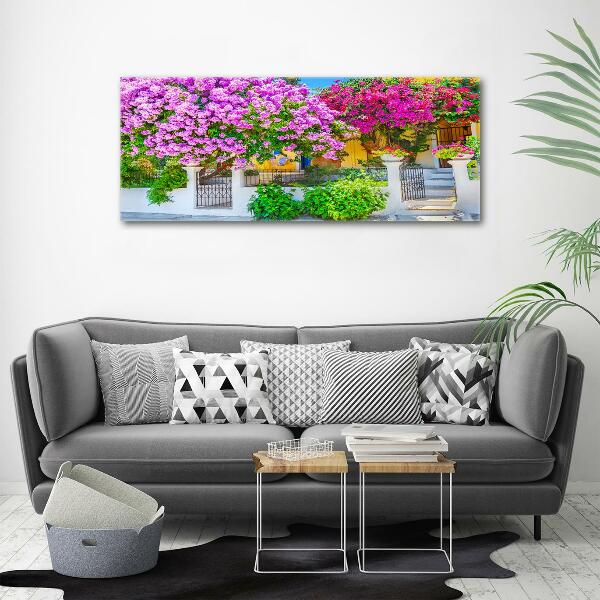 Foto en cristal de alta calidad con impresión uv horizontal Casa con buganvillas