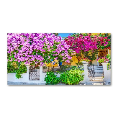 Foto en cristal de alta calidad con impresión uv horizontal Casa con buganvillas