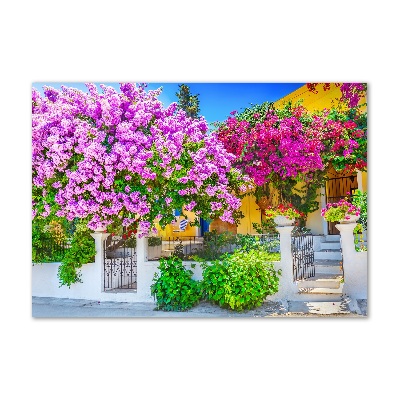 Foto en cristal de alta calidad con impresión uv horizontal Casa con buganvillas