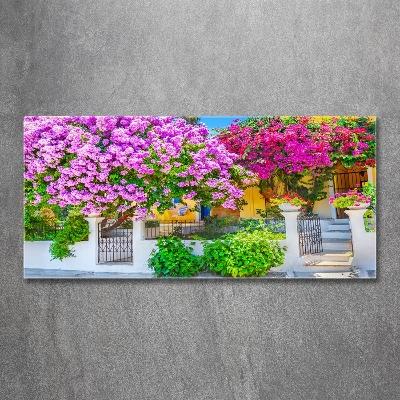 Foto en cristal de alta calidad con impresión uv horizontal Casa con buganvillas
