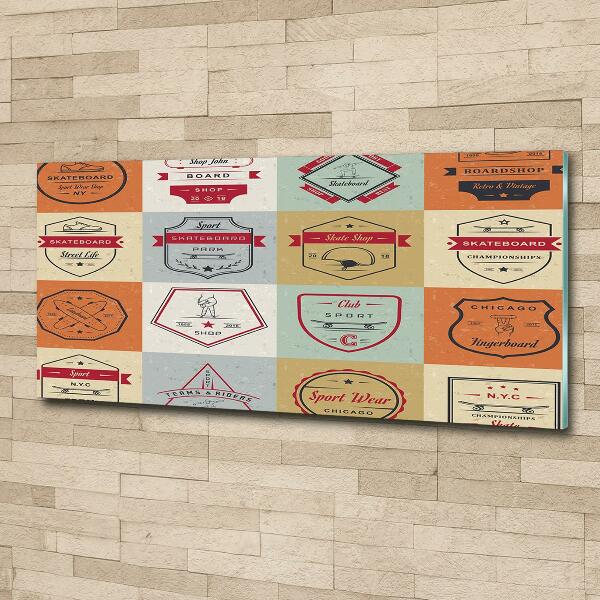 Cuadro decorativo de vidrio para salón horizontal Señales de patineta