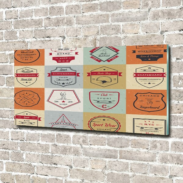 Cuadro decorativo de vidrio para salón horizontal Señales de patineta