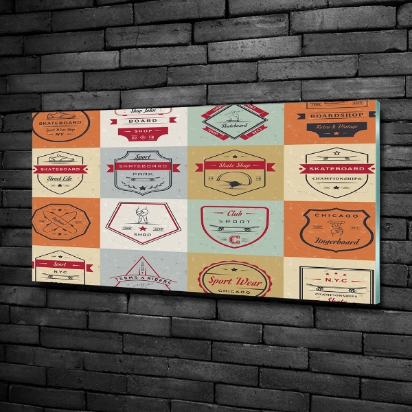 Cuadro decorativo de vidrio para salón horizontal Señales de patineta