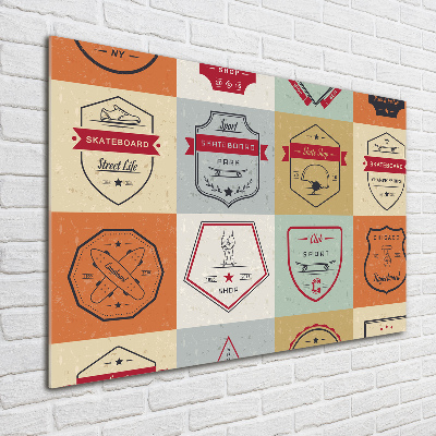 Cuadro decorativo de vidrio para salón horizontal Señales de patineta