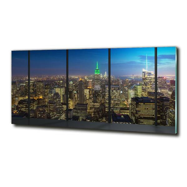 Cuadro decorativo de vidrio para salón horizontal Nueva York de noche
