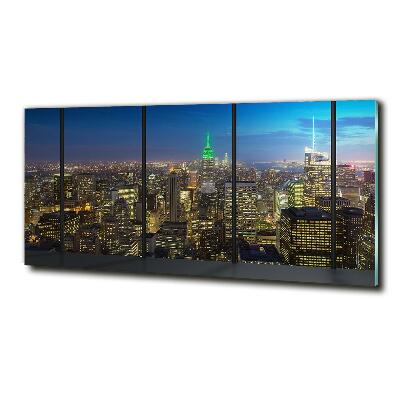 Cuadro decorativo de vidrio para salón horizontal Nueva York de noche