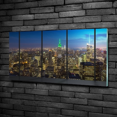 Cuadro decorativo de vidrio para salón horizontal Nueva York de noche