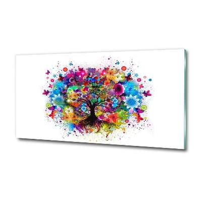Cuadro de cristal templado moderno horizontal Árbol colorido