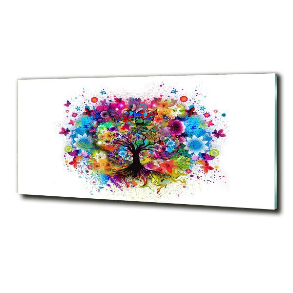 Cuadro de cristal templado moderno horizontal Árbol colorido