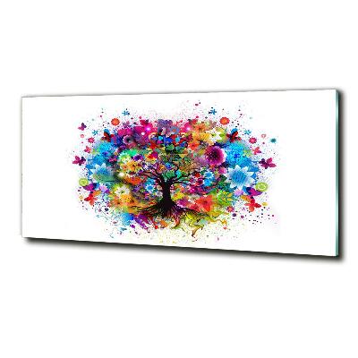 Cuadro de cristal templado moderno horizontal Árbol colorido