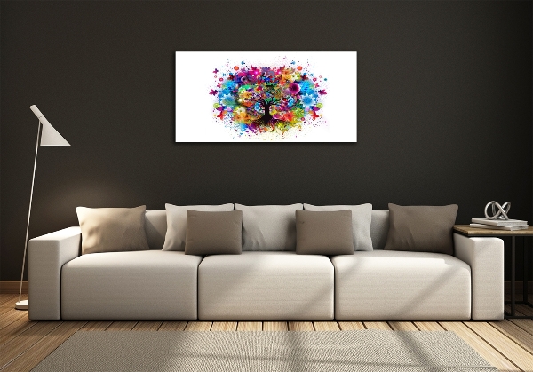 Cuadro de cristal templado moderno horizontal Árbol colorido
