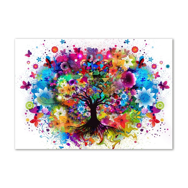 Cuadro de cristal templado moderno horizontal Árbol colorido