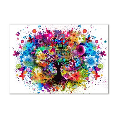 Cuadro de cristal templado moderno horizontal Árbol colorido