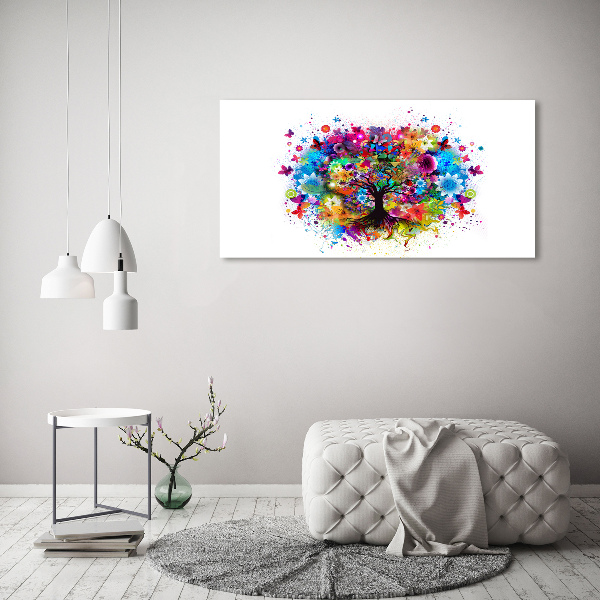 Cuadro de cristal templado moderno horizontal Árbol colorido
