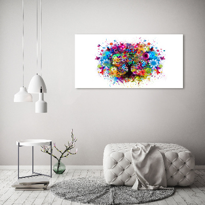 Cuadro de cristal templado moderno horizontal Árbol colorido