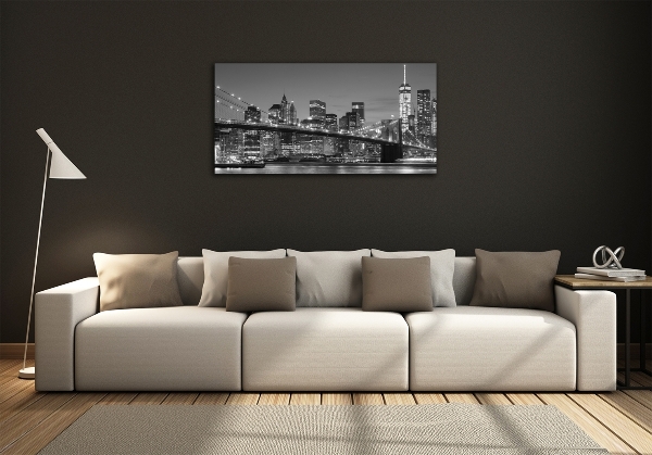 Cuadro decorativo de vidrio para salón horizontal Manhattan de noche