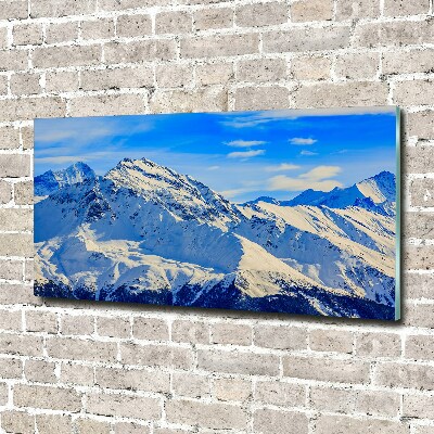 Foto en cristal de alta calidad con impresión uv horizontal Los Alpes en invierno