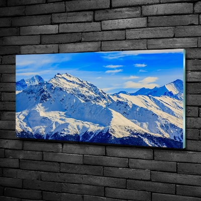 Foto en cristal de alta calidad con impresión uv horizontal Los Alpes en invierno