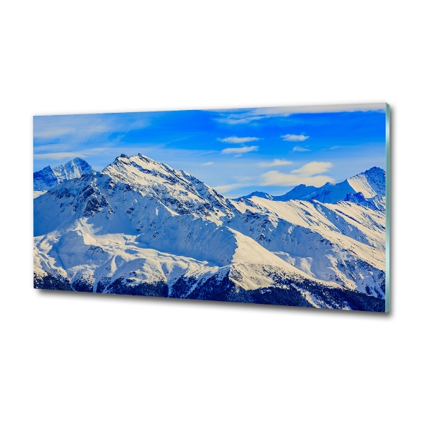 Foto en cristal de alta calidad con impresión uv horizontal Los Alpes en invierno