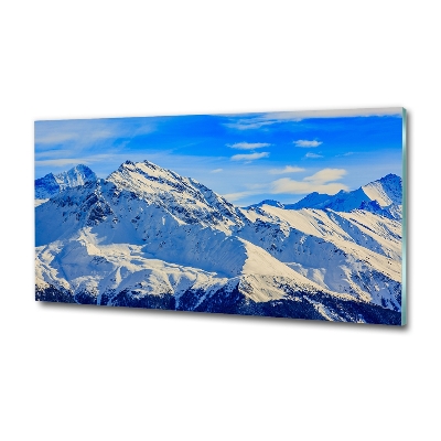 Foto en cristal de alta calidad con impresión uv horizontal Los Alpes en invierno