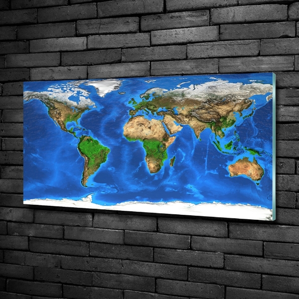 Impresión en cristal con acabado brillante horizontal Mapa del mundo