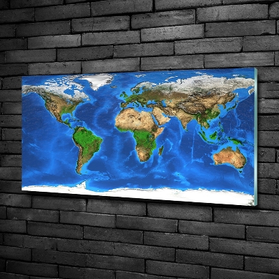 Impresión en cristal con acabado brillante horizontal Mapa del mundo