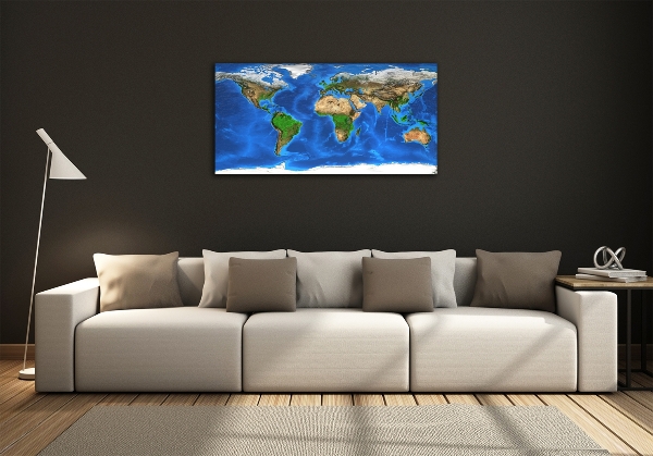 Impresión en cristal con acabado brillante horizontal Mapa del mundo