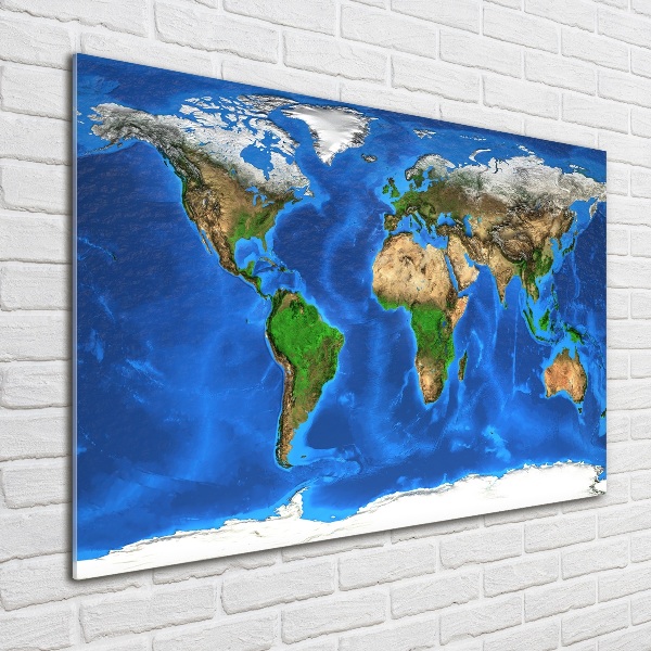 Impresión en cristal con acabado brillante horizontal Mapa del mundo
