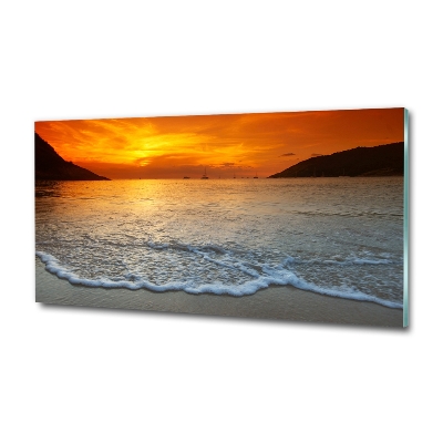 Cuadro de cristal templado moderno horizontal Mar al atardecer