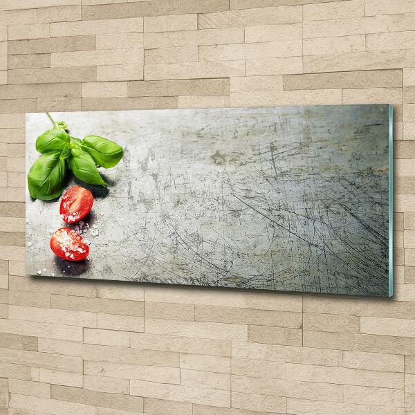 Cuadro de cristal templado moderno horizontal Tomates y albahaca