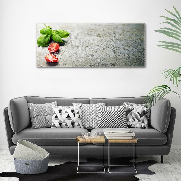 Cuadro de cristal templado moderno horizontal Tomates y albahaca