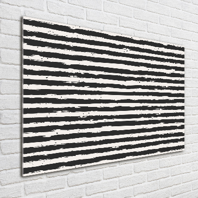 Cuadro decorativo de vidrio para salón horizontal Rayas blancas y negras