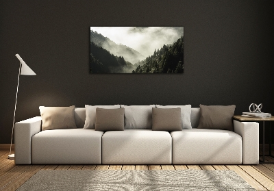 Foto en cristal de alta calidad con impresión uv horizontal Niebla sobre el bosque