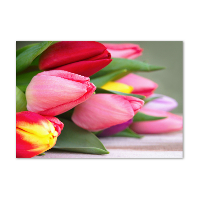 Cuadro decorativo de vidrio para salón horizontal tulipanes coloridos