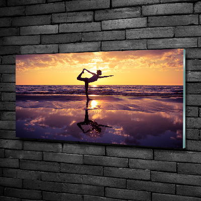 Cuadro decorativo de vidrio para salón horizontal Yoga en la playa