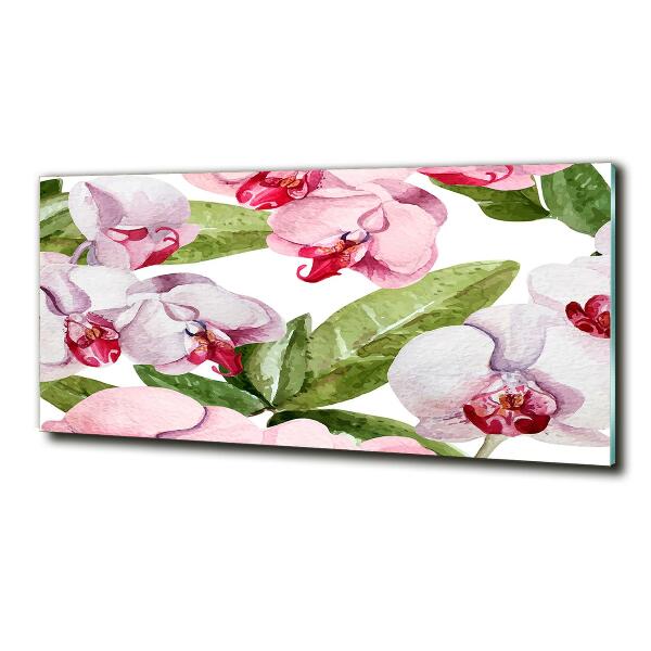 Cuadro decorativo de vidrio para salón horizontal orquídeas rosas