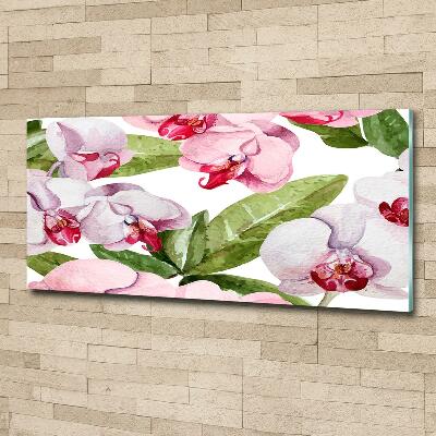 Cuadro decorativo de vidrio para salón horizontal orquídeas rosas