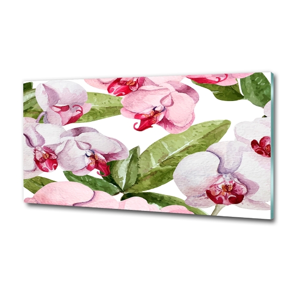 Cuadro decorativo de vidrio para salón horizontal orquídeas rosas