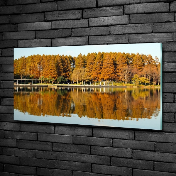 Impresión en cristal con acabado brillante horizontal Bosque junto al lago
