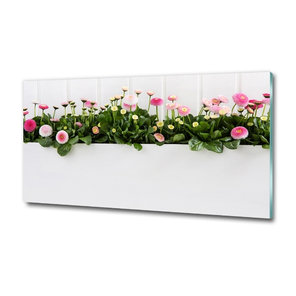 Cuadro decorativo de vidrio para salón horizontal margaritas rosas