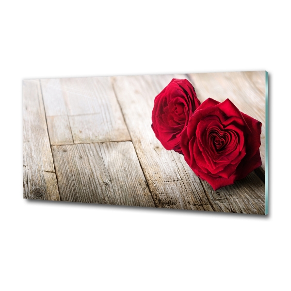 Foto en cristal de alta calidad con impresión uv horizontal Rosas sobre madera