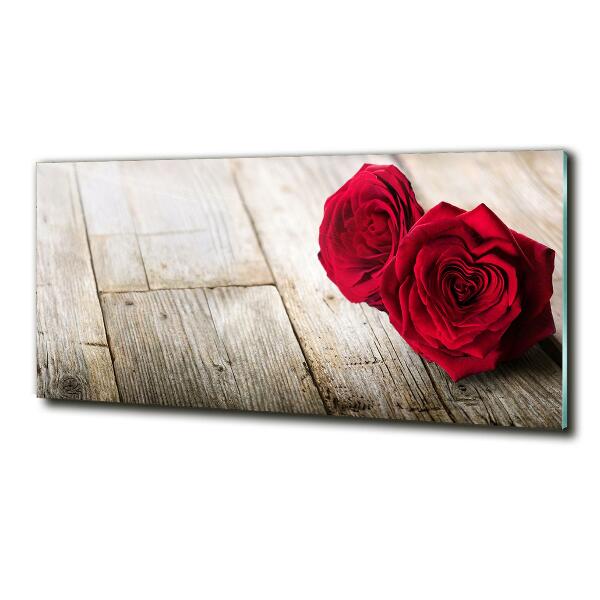 Foto en cristal de alta calidad con impresión uv horizontal Rosas sobre madera