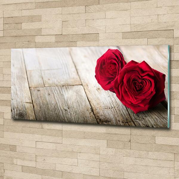 Foto en cristal de alta calidad con impresión uv horizontal Rosas sobre madera