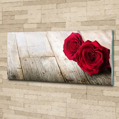 Foto en cristal de alta calidad con impresión uv horizontal Rosas sobre madera