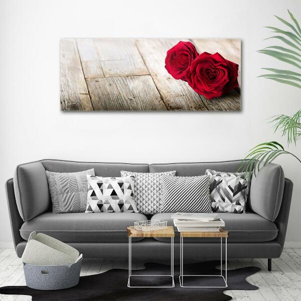 Foto en cristal de alta calidad con impresión uv horizontal Rosas sobre madera
