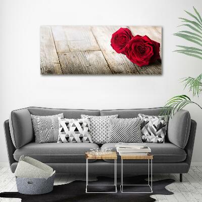 Foto en cristal de alta calidad con impresión uv horizontal Rosas sobre madera