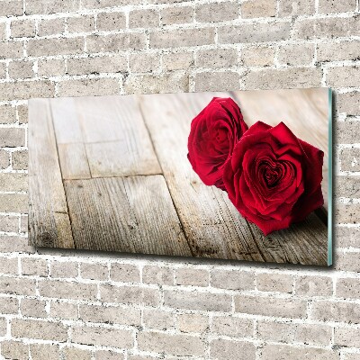 Foto en cristal de alta calidad con impresión uv horizontal Rosas sobre madera