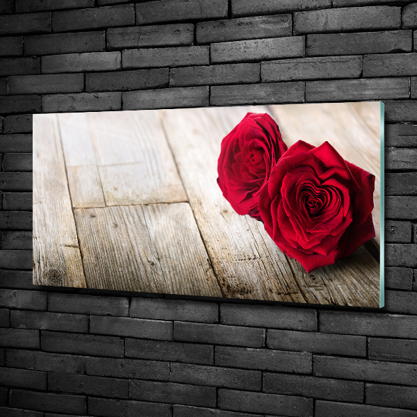 Foto en cristal de alta calidad con impresión uv horizontal Rosas sobre madera