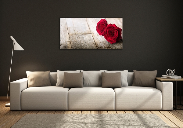 Foto en cristal de alta calidad con impresión uv horizontal Rosas sobre madera