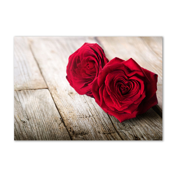Foto en cristal de alta calidad con impresión uv horizontal Rosas sobre madera